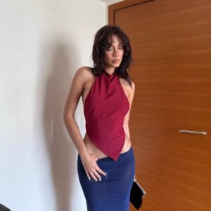 Womens Irregular Backless Halter Top With A Neck-strap Design