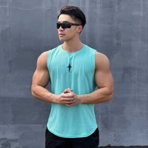 Mens Sleeveless Crew-Neck Slim-Fit T-Shirt Top