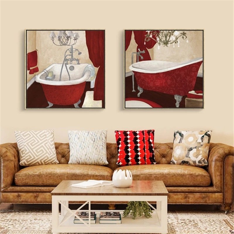 Modern Retro Bathroom Canvas Painting Mural Poster Wall - Image 2