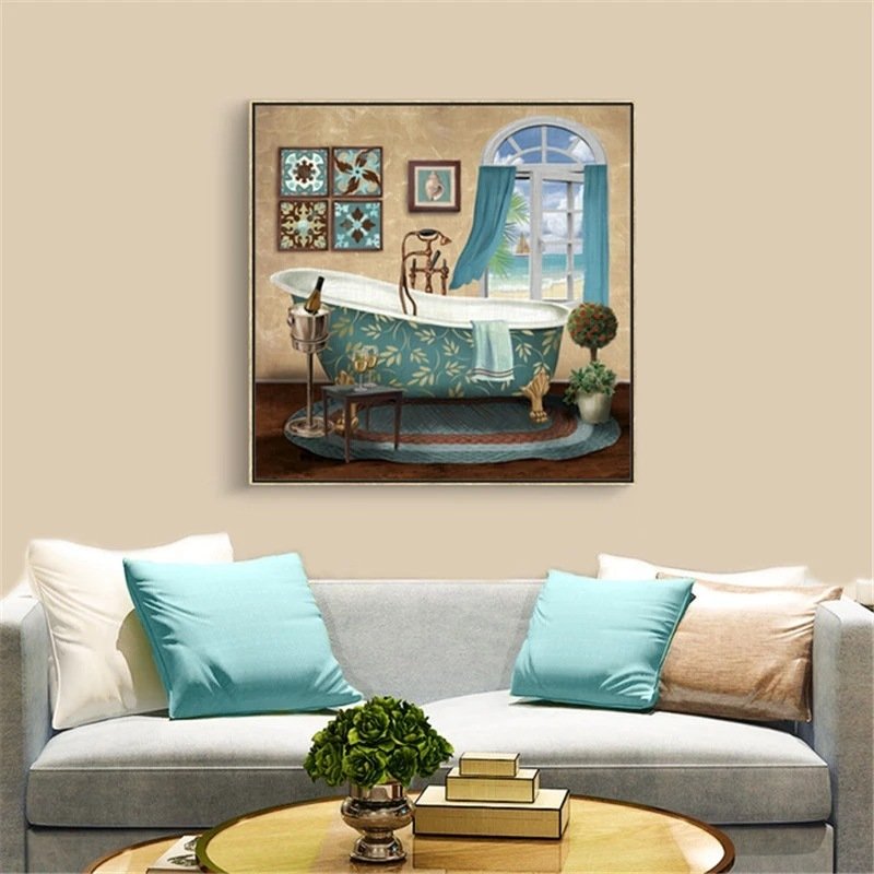 Modern Retro Bathroom Canvas Painting Mural Poster Wall - Image 9